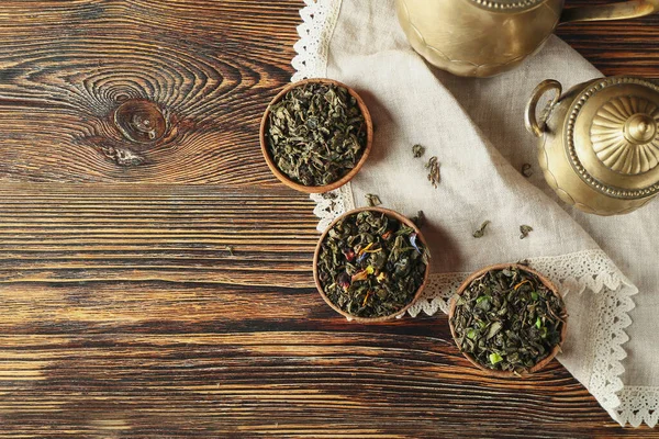 Bowls Different Sorts Fruit Tea Table — Stock Photo, Image