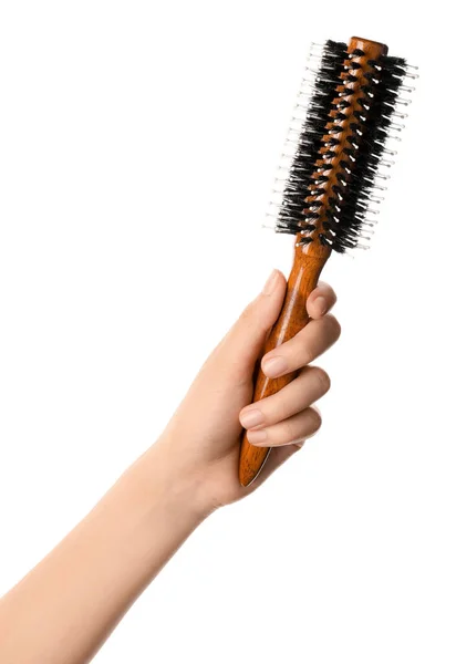 Woman Hand Hair Brush White Background — Stock Photo, Image