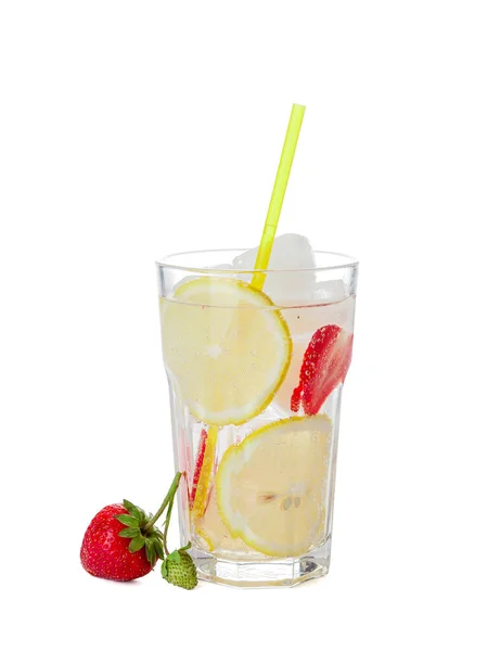 Glass Fresh Strawberry Lemonade White Background — Stock Photo, Image