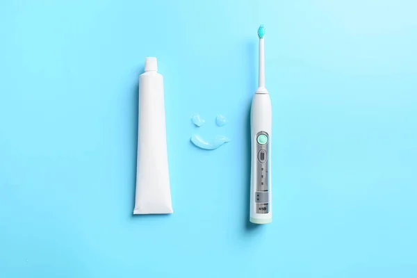 Electric Tooth Brush Paste Color Background — Stock Photo, Image