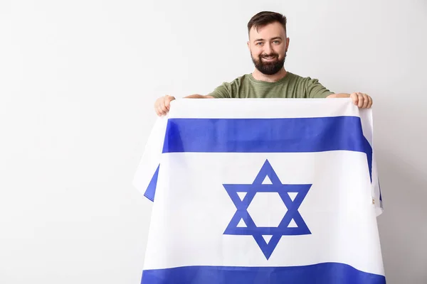 Uomo Con Bandiera Israele Sfondo Chiaro — Foto Stock