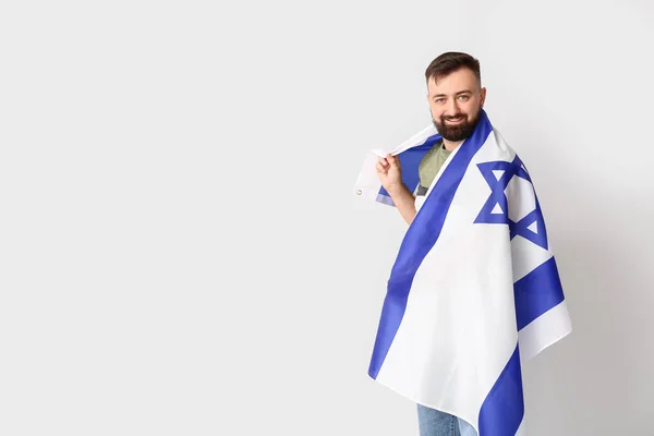 Hombre Con Bandera Israel Sobre Fondo Claro — Foto de Stock