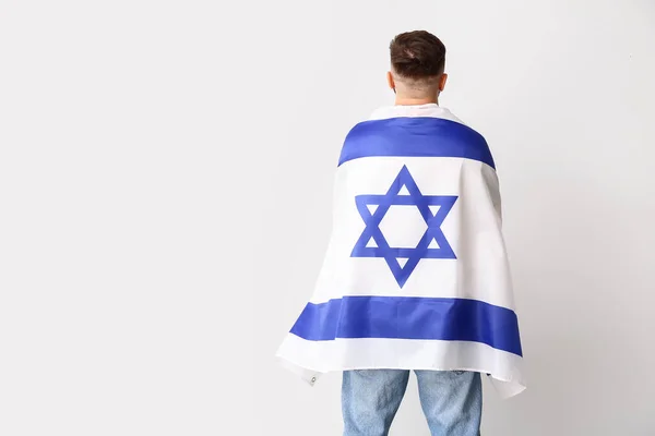 Man Flag Israel Light Background Back View — Stock Photo, Image