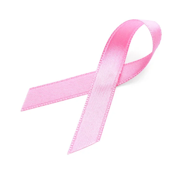 Růžová Stuha Bílém Pozadí Koncepce Povědomí Rakovině Prsu — Stock fotografie