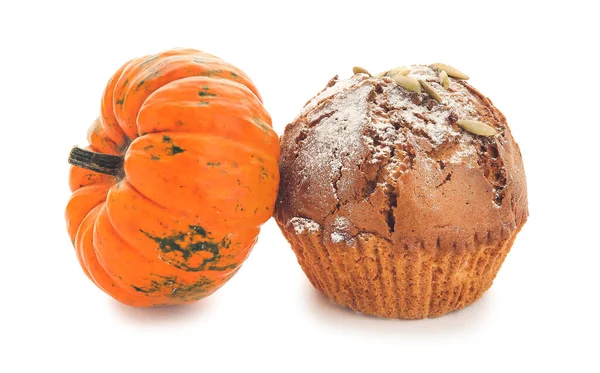 Tasty Pumpkin Muffin White Background — Stock Photo, Image