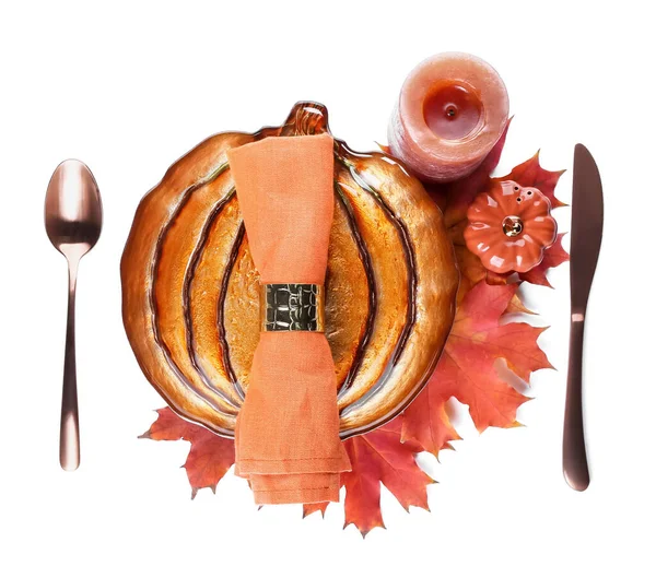 Beautiful Table Setting Thanksgiving Day Celebration White Background — Stock Photo, Image