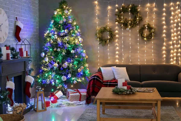 Interior Living Room Decorated Christmas — Stock Photo, Image