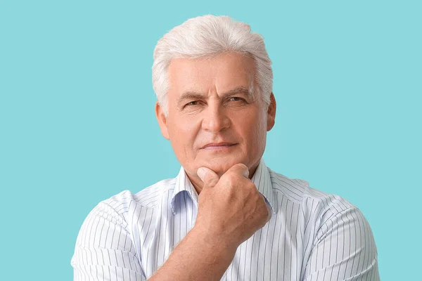 Stylish Senior Man Color Background — Stock Photo, Image