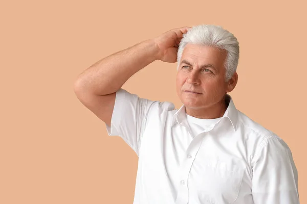 Stylish Senior Man Color Background — Stock Photo, Image