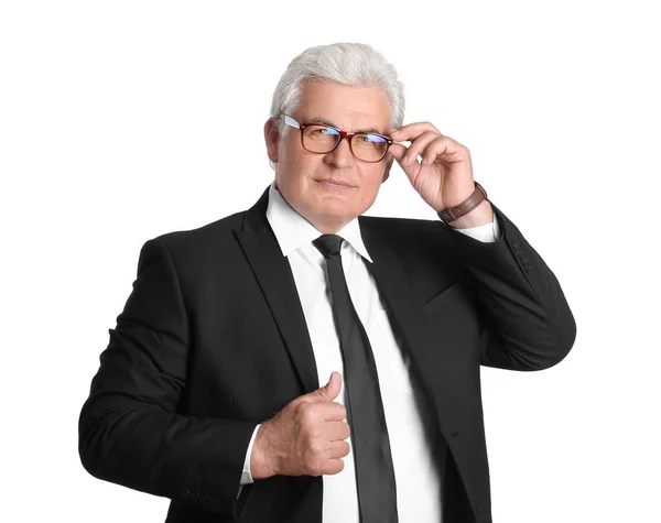 Stylish Senior Man White Background — Stock Photo, Image