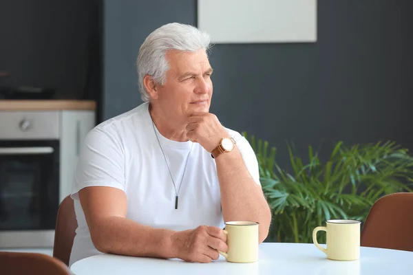 Senior Man Drinking Tea Home — Stock Photo, Image