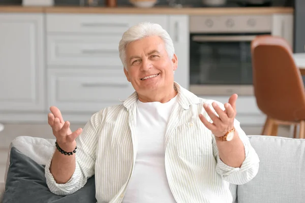 Portrait Senior Man Resting Home — Stock Photo, Image