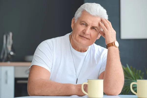 Senior Man Drinking Tea Home — Stock Photo, Image