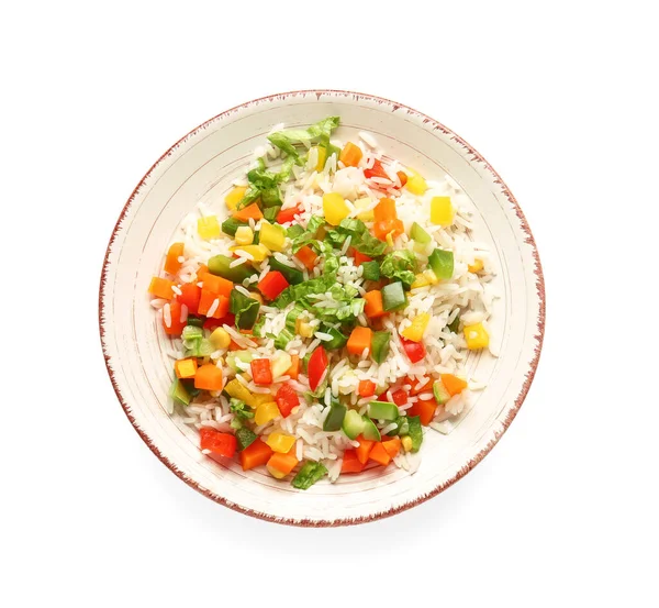 白を基調とした野菜とおいしいライスサラダのプレート — ストック写真