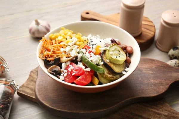 Plate Delicious Rice Salad Vegetables Closeup — Stock Photo, Image