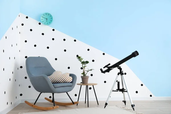 Interior Modern Room Telescope — Stock Photo, Image