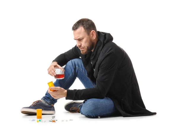 Male Junkie Drugs Alcohol White Background Concept Addiction — Stock Photo, Image