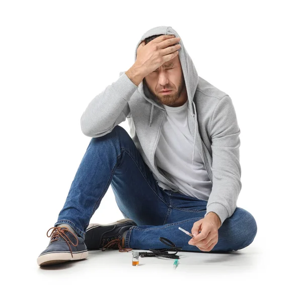 Male Junkie Drugs White Background Concept Addiction — Stock Photo, Image
