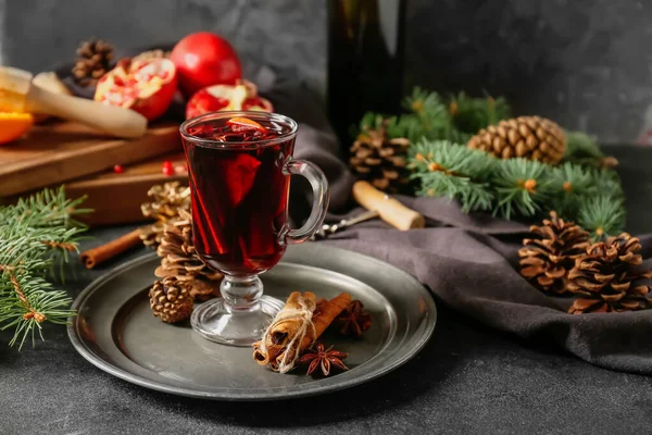 Glass Cup Tasty Mulled Wine Table — Stock Photo, Image