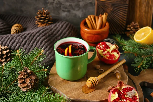 Cup Tasty Mulled Wine Table — Stock Photo, Image