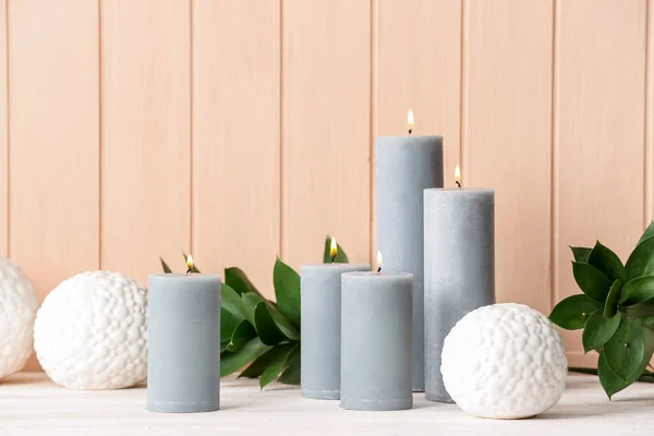 Beautiful Aroma Candles Table Room — Stock Photo, Image