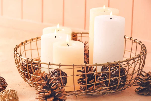 Beautiful Aroma Candles Cones Table — Stock Photo, Image
