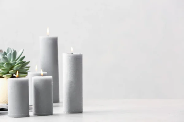 Beautiful Aroma Candles Table — Stock Photo, Image