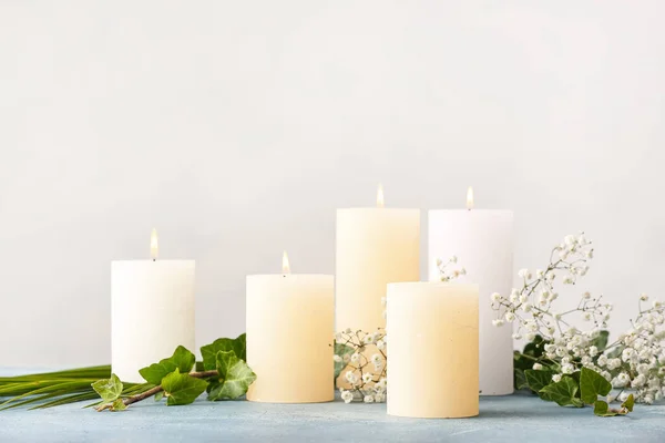 Beautiful Aroma Candles Table Room — Stock Photo, Image