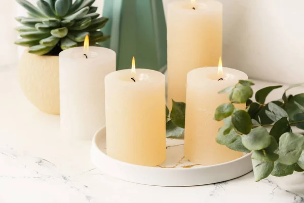 Beautiful Aroma Candles Table Room — Stock Photo, Image