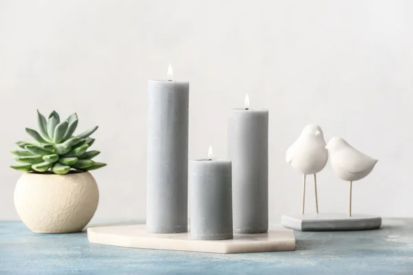 Belas Velas Aroma Mesa Quarto — Fotografia de Stock