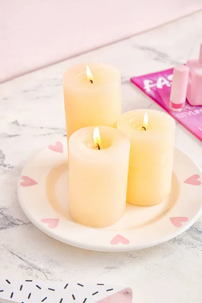 Beautiful Aroma Candles Table Room — Stock Photo, Image