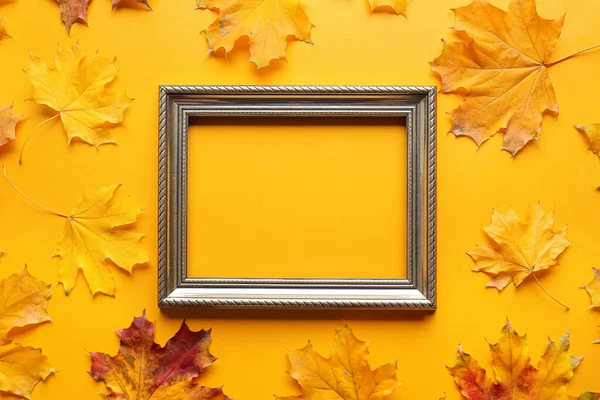 Frame Autumn Leaves Color Background — Stock Photo, Image