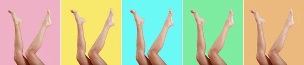 Όμορφη Γυναικεία Πόδια Στο Φόντο Χρώμα — Φωτογραφία Αρχείου