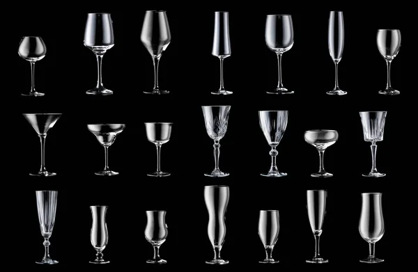 Collage Different Empty Glasses Dark Background — Stock Photo, Image