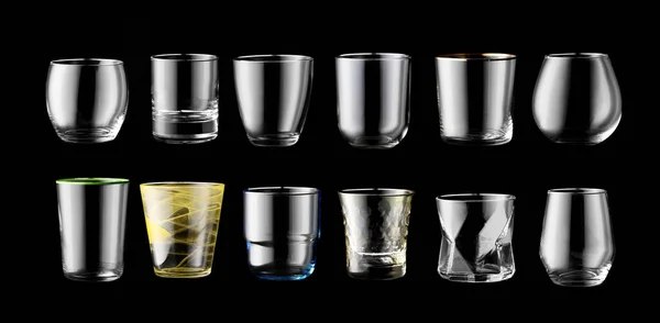 Set Diferentes Vasos Vacíos Sobre Fondo Oscuro —  Fotos de Stock