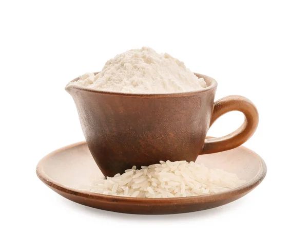 Cup Rice Flour White Background — Stock Photo, Image