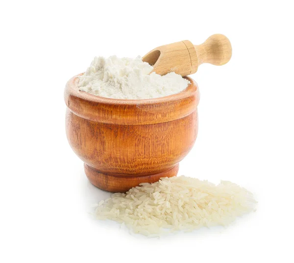 Bowl Rice Flour White Background — Stock Photo, Image