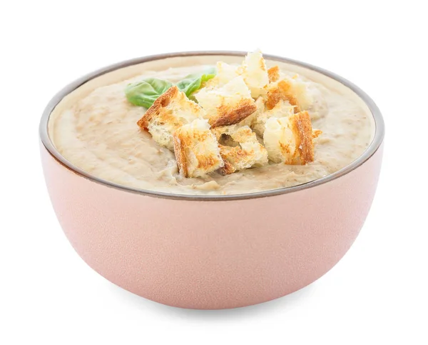 Bowl Tasty Cream Soup White Background — Stock Photo, Image
