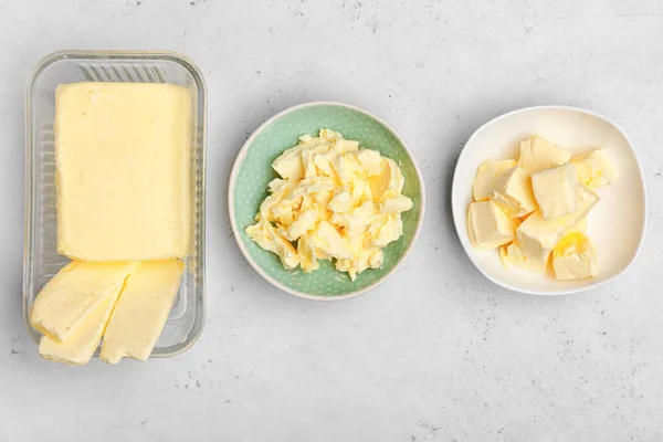 Bowls Butter White Background — Stock Photo, Image