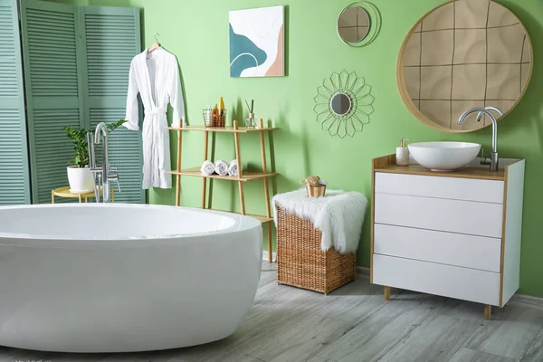 Interior Baño Moderno Elegante Con Pared Verde — Foto de Stock