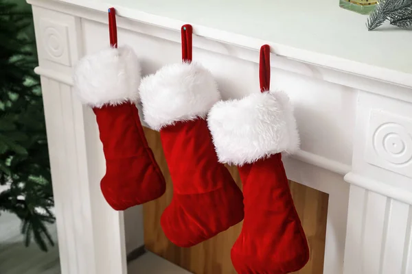 Fireplace Socks Room Christmas Eve — Stock Photo, Image
