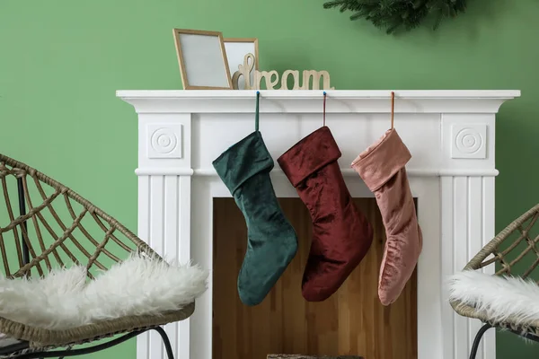 Fireplace Socks Room Christmas Eve — Stock Photo, Image