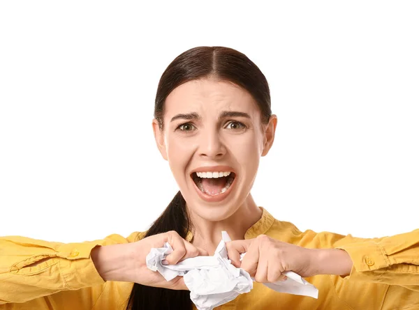 Stressed Young Woman White Background — Stock Photo, Image