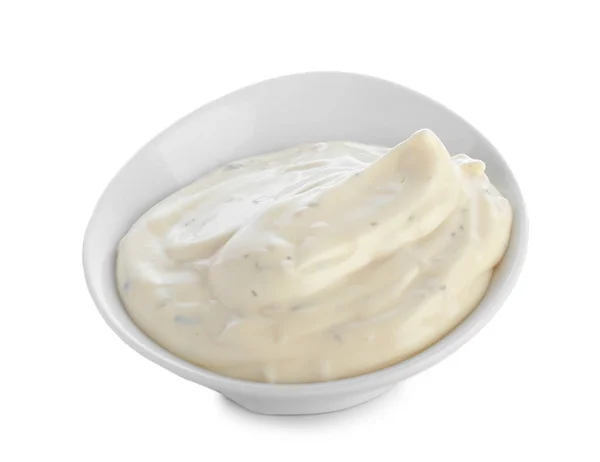 Bowl Tasty Sauce White Background — Stock Photo, Image