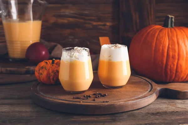 Glasses Tasty Pumpkin Smoothie Table — Stock Photo, Image