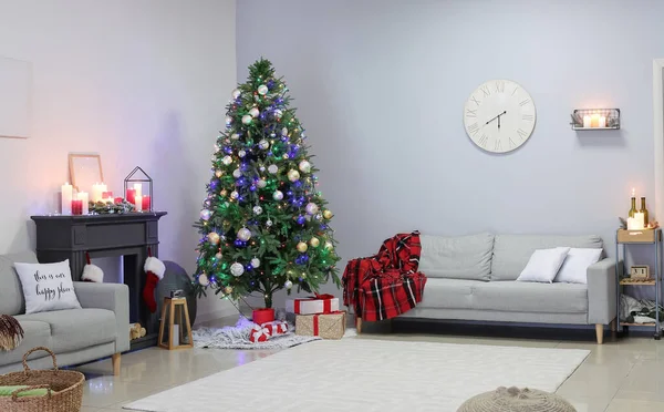 Interior Sala Estar Decorado Para Natal — Fotografia de Stock