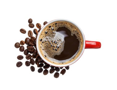 Beyaz arka planda bir fincan sıcak espresso