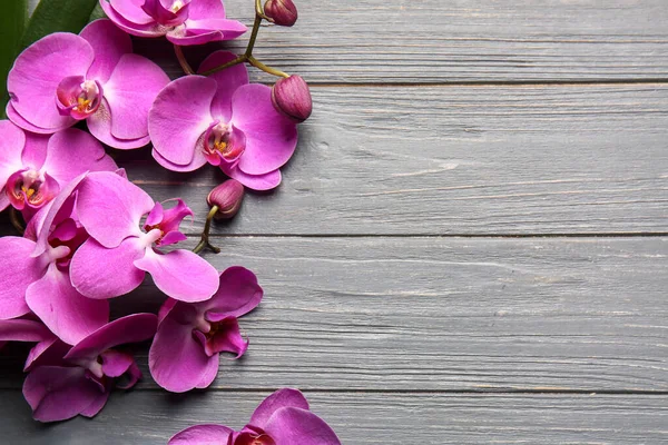 Beautiful Orchid Flowers Wooden Background — Stock Photo, Image