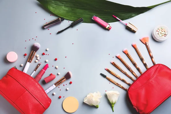 Dekoratív Kozmetikumok Kiegészítők Készlete Könnyű Háttérrel — Stock Fotó