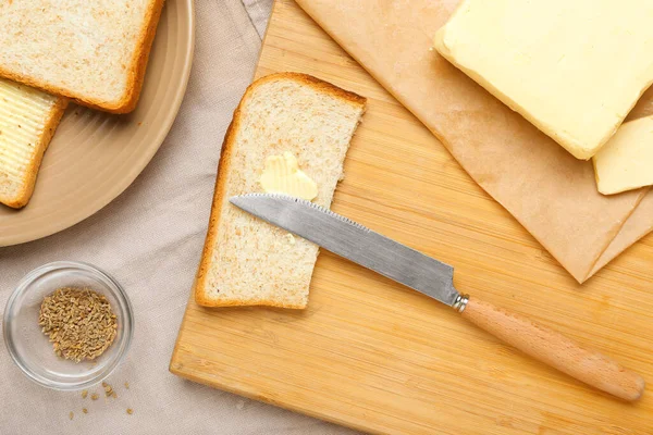 Fresh Butter Bread Wooden Board — Stock Photo, Image